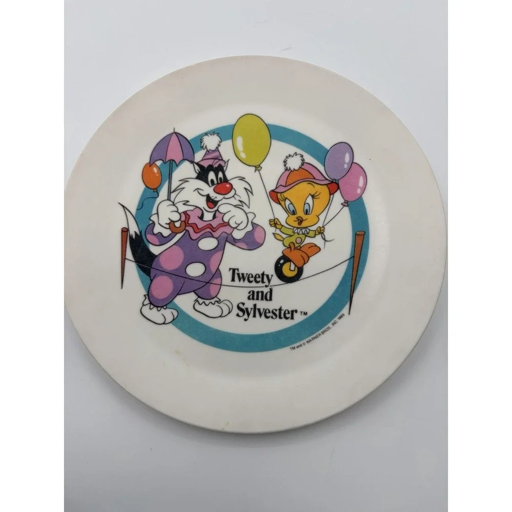 Vintage 1983s Looney Tunes Bugs Bunny Sylvester & Tweety Plate And Bowl MELAMINE
